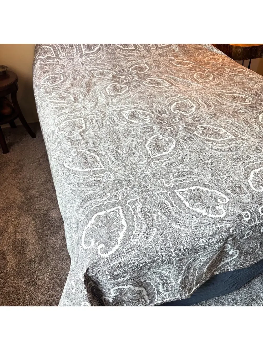 Crate and Barrel Full/Queen Duvet Cover Gray Paisley Reversable 100% Cotton EUC